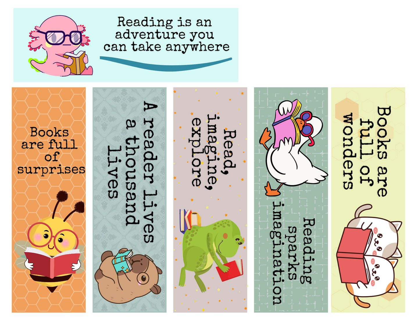 24 Animal bookmarks PDF Printables- perfect for Valentines, Classrooms and school libraries