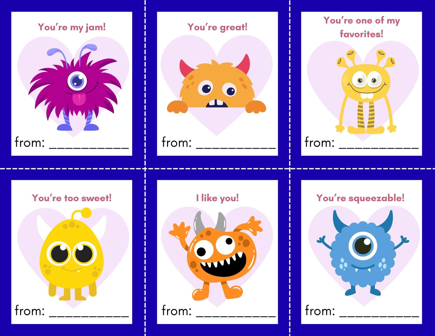 24 Monster Valentines- PDF Printable fast, easy no fuss fun!