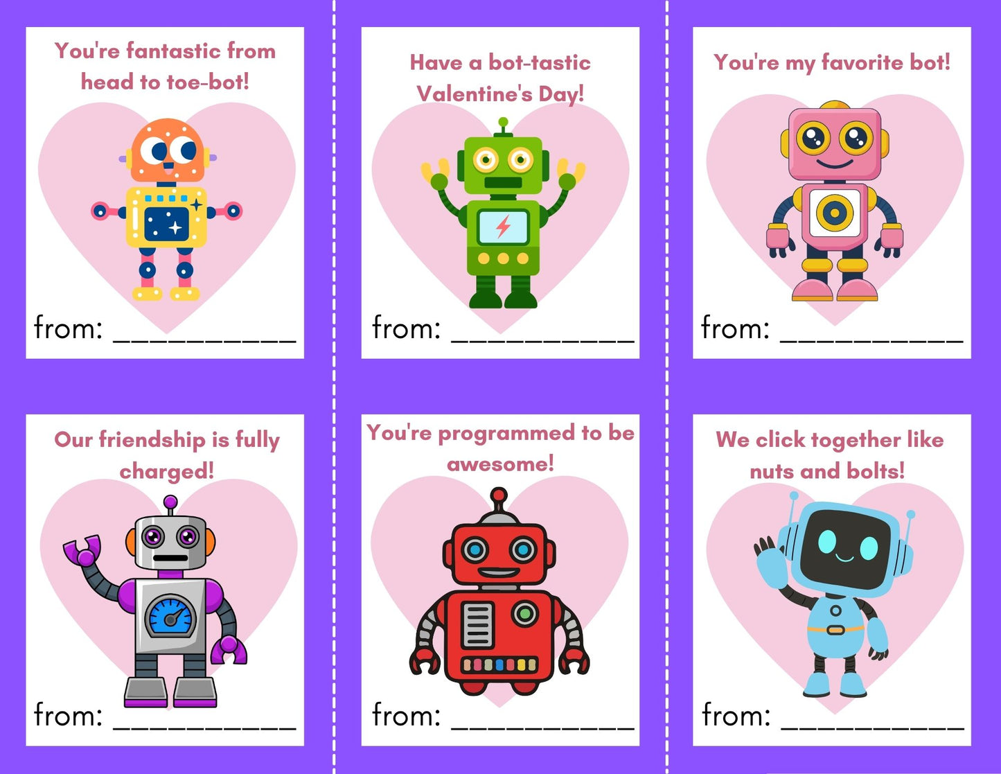 24 Robot Valentines- PDF Printable fast, easy no fuss fun!