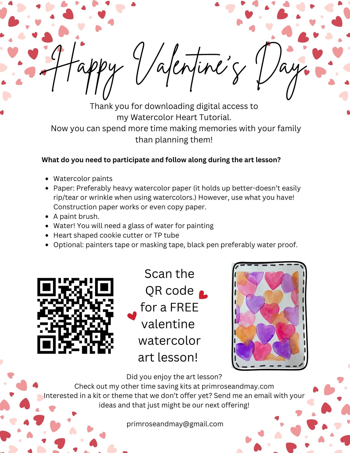 FREE Art Lesson- Valentine Watercolor Hearts- Digital Download (NO physical product)