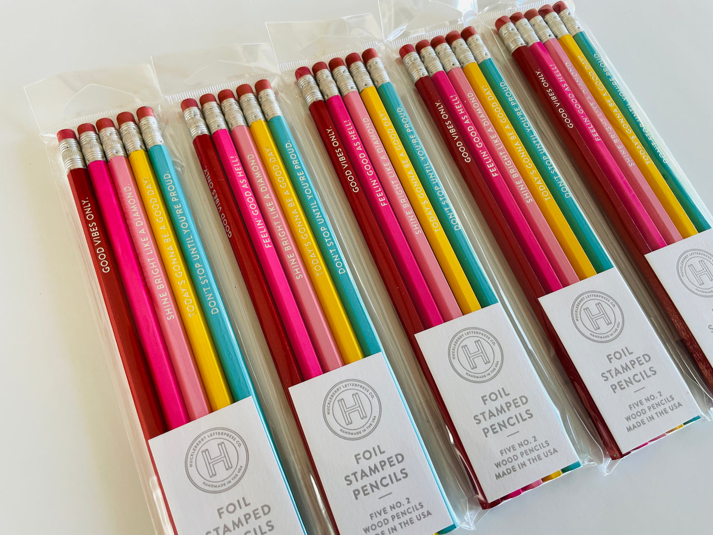 ✏️ Huckleberry Letterpress Co. Foil-Stamped Inspirational Quote Pencils – Write with Purpose!