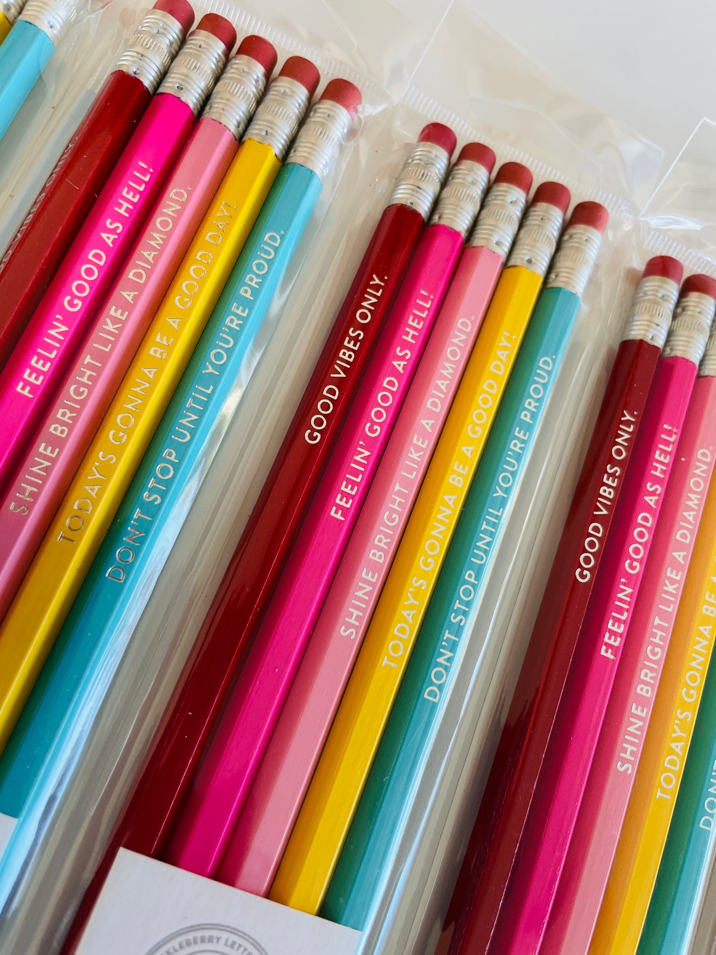 ✏️ Huckleberry Letterpress Co. Foil-Stamped Inspirational Quote Pencils – Write with Purpose!