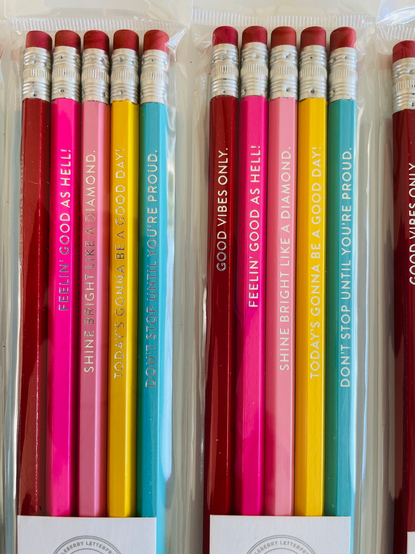 ✏️ Huckleberry Letterpress Co. Foil-Stamped Inspirational Quote Pencils – Write with Purpose!