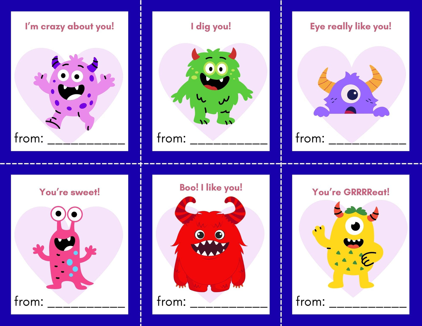 24 Monster Valentines- PDF Printable fast, easy no fuss fun!