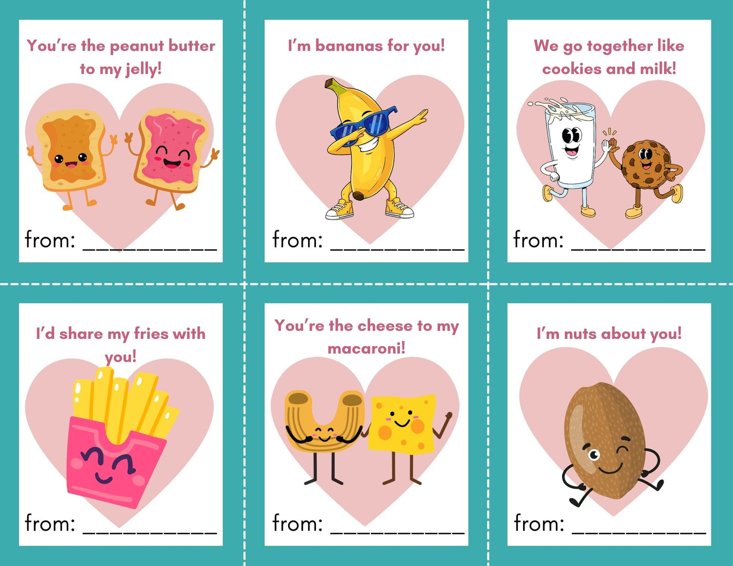 24 Food Pun Valentines- PDF Printable fast, easy no fuss fun!