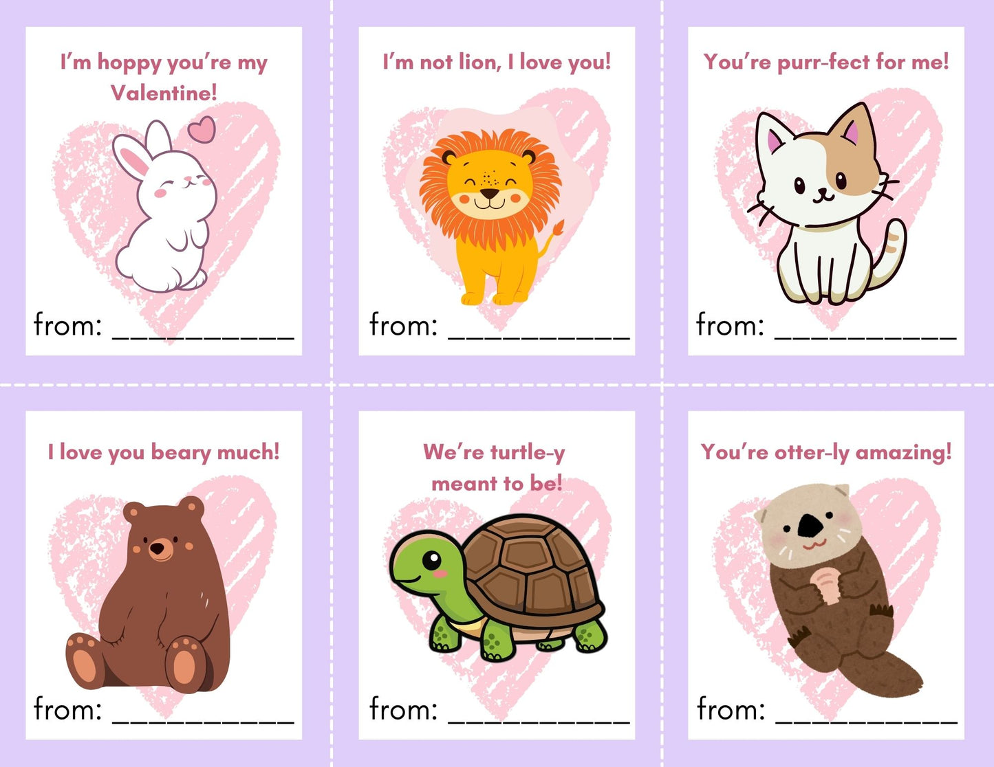 24 Animal Pun Valentines- PDF Printable fast, easy no fuss fun!