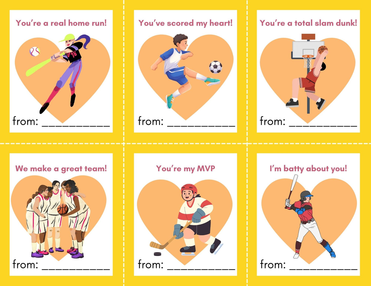 24 Sports Valentines- PDF Printable fast, easy no fuss fun!