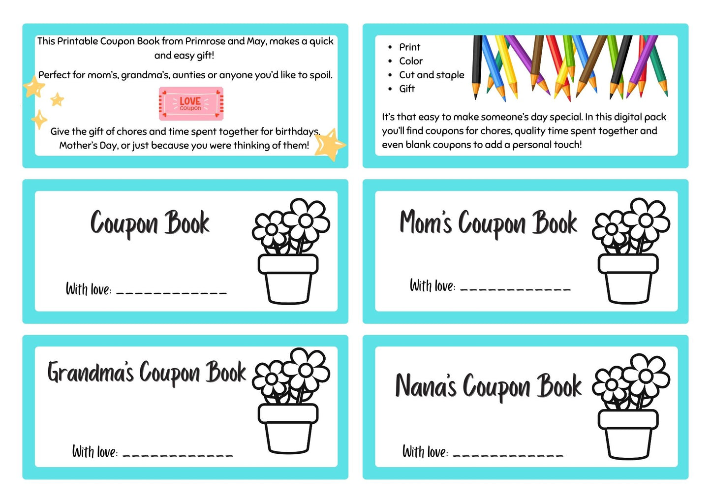 Coupon Book for Mom's Digital Download