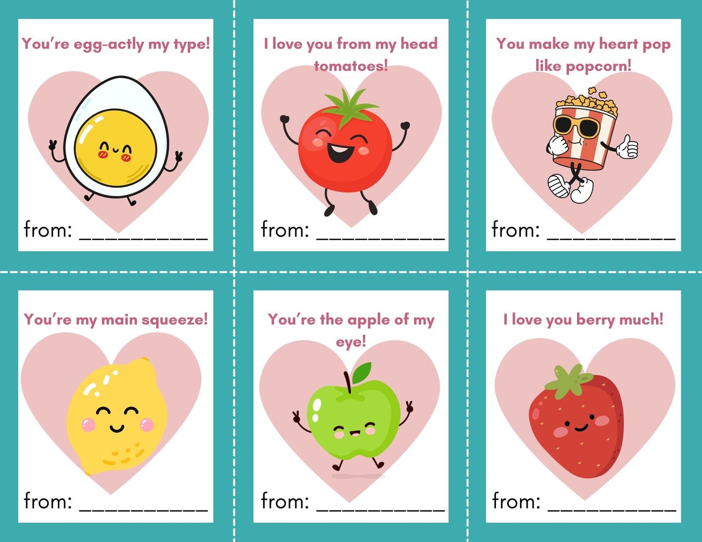 24 Food Pun Valentines- PDF Printable fast, easy no fuss fun!