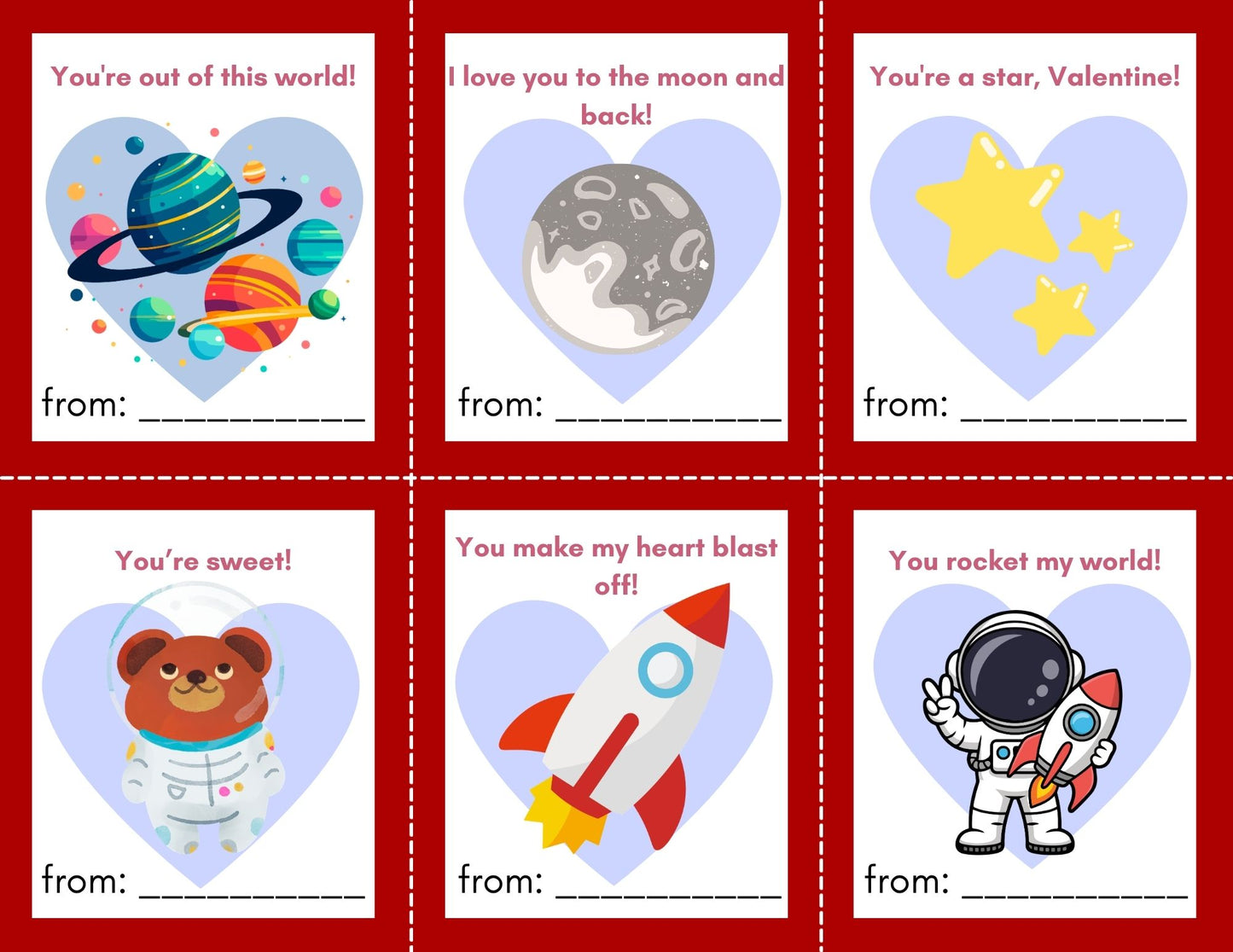 24 Space Valentines- PDF Printable fast, easy no fuss fun!