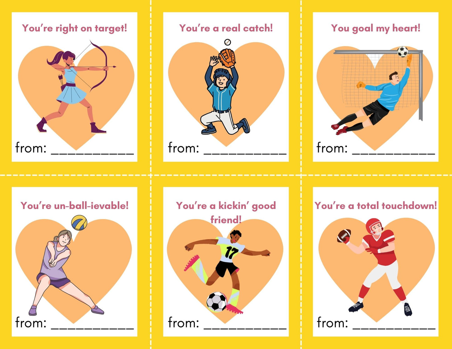 24 Sports Valentines- PDF Printable fast, easy no fuss fun!