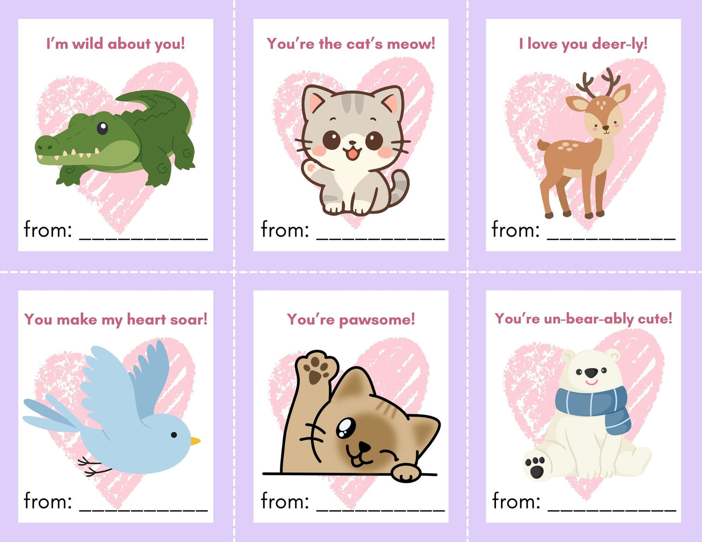 24 Animal Pun Valentines- PDF Printable fast, easy no fuss fun!