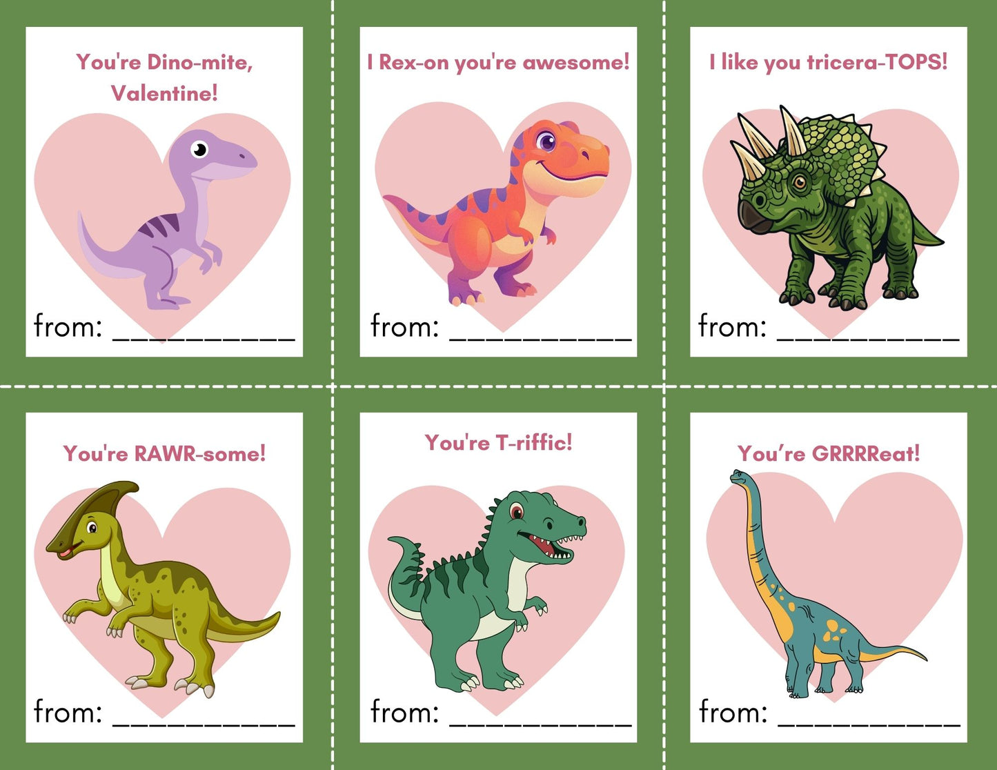 24 Dinosaur Valentines- PDF Printable fast, easy no fuss fun!