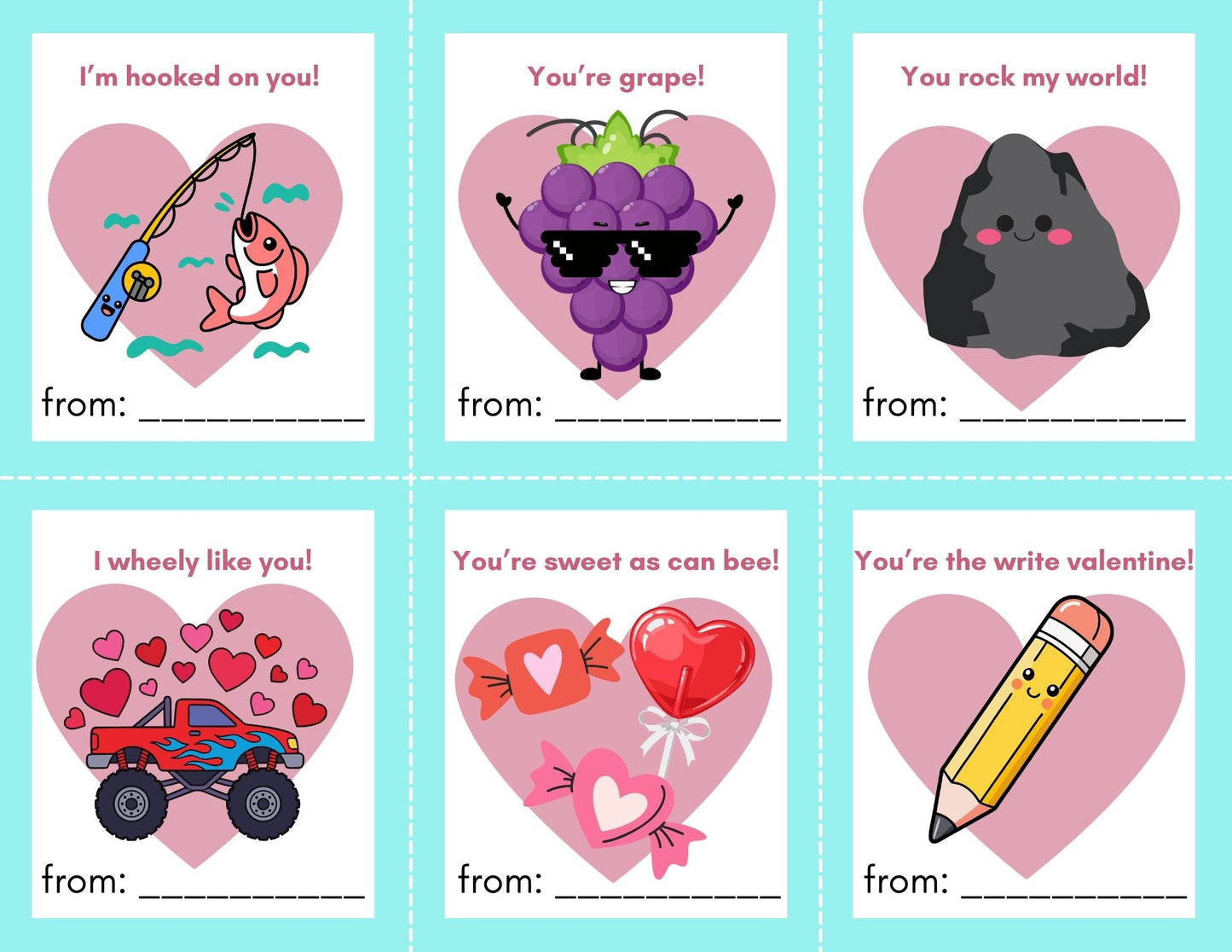 24 Silly Valentines for kids- PDF Printable fast, easy no fuss fun!