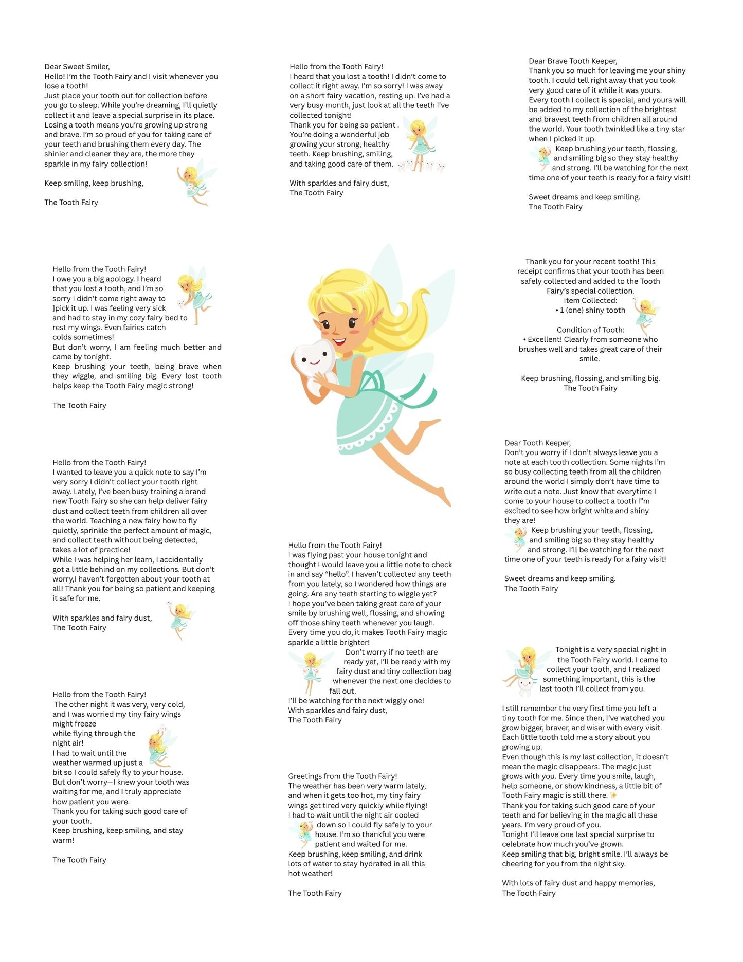 Letters from the Tooth Fairy! Digital Download including apology notes for missed collections.