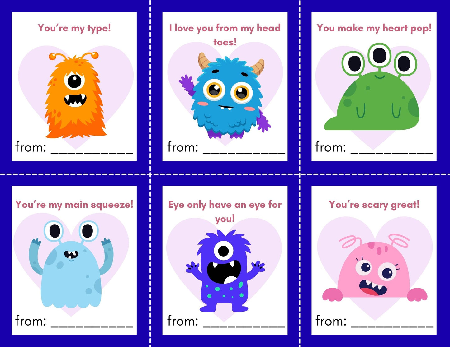 24 Monster Valentines- PDF Printable fast, easy no fuss fun!