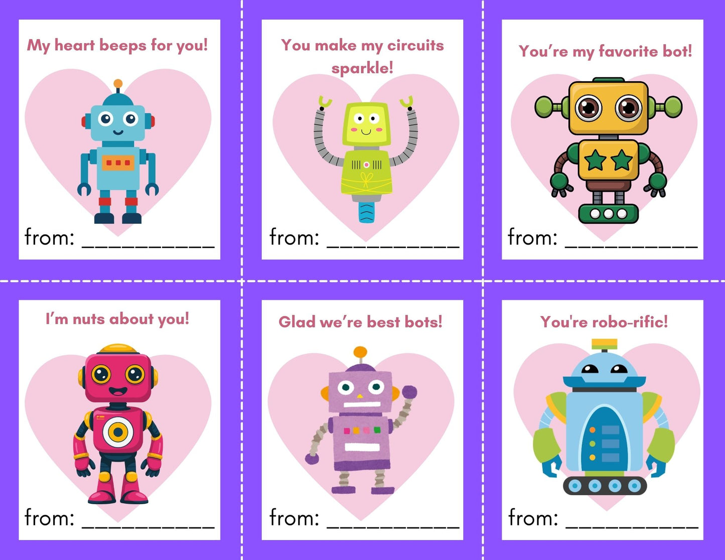 24 Robot Valentines- PDF Printable fast, easy no fuss fun!