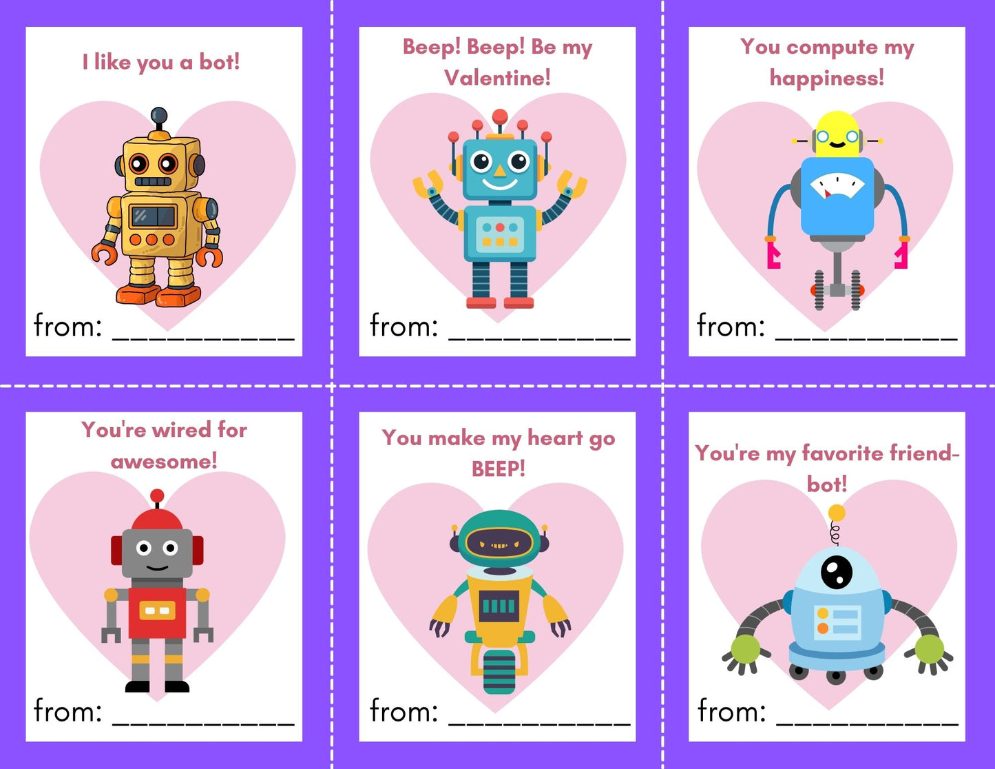 24 Robot Valentines- PDF Printable fast, easy no fuss fun!