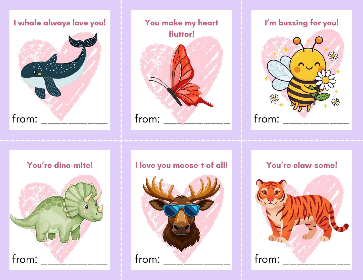 24 Animal Pun Valentines- PDF Printable fast, easy no fuss fun!