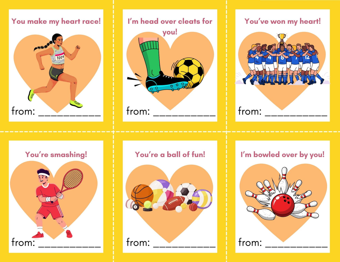24 Sports Valentines- PDF Printable fast, easy no fuss fun!