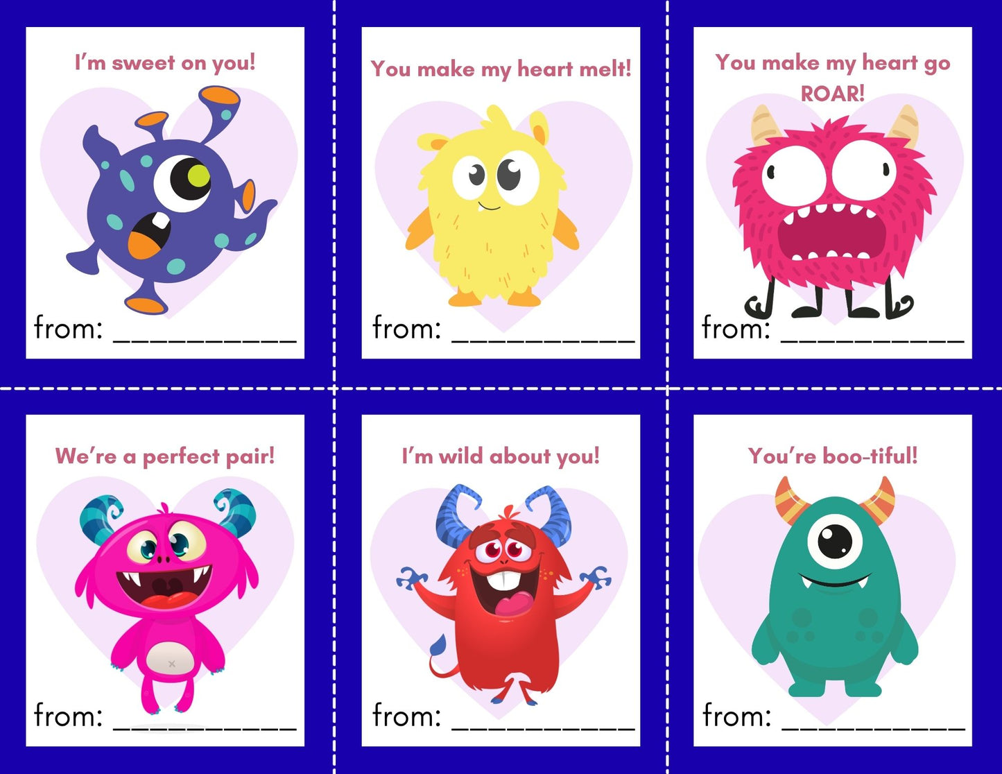24 Monster Valentines- PDF Printable fast, easy no fuss fun!