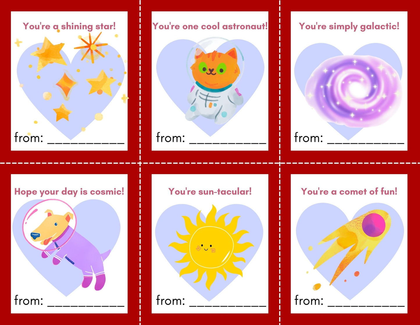24 Space Valentines- PDF Printable fast, easy no fuss fun!