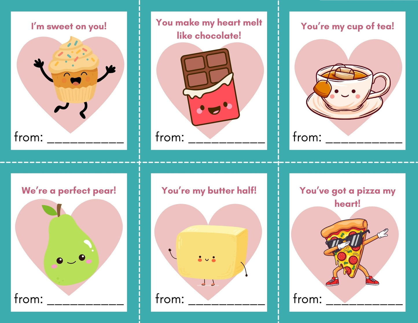 24 Food Pun Valentines- PDF Printable fast, easy no fuss fun!