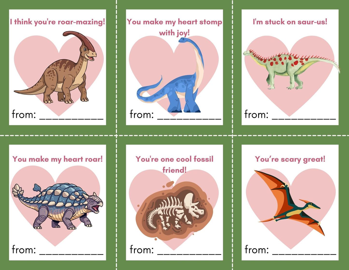 24 Dinosaur Valentines- PDF Printable fast, easy no fuss fun!