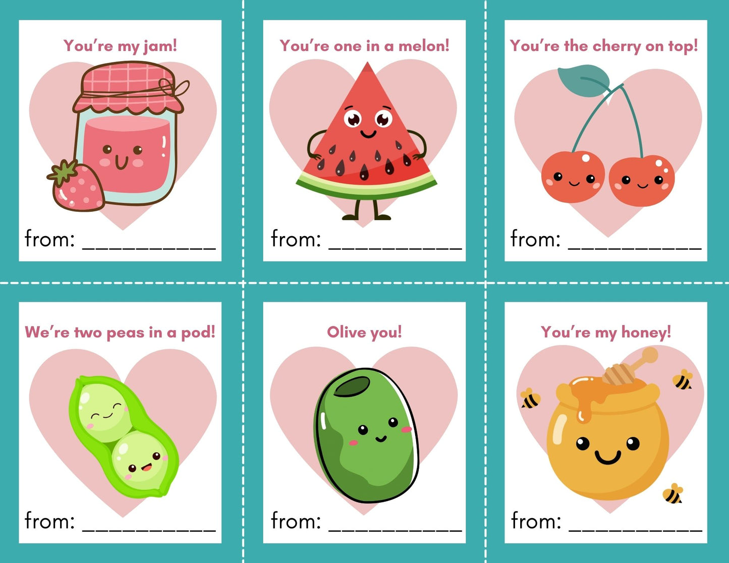 24 Food Pun Valentines- PDF Printable fast, easy no fuss fun!