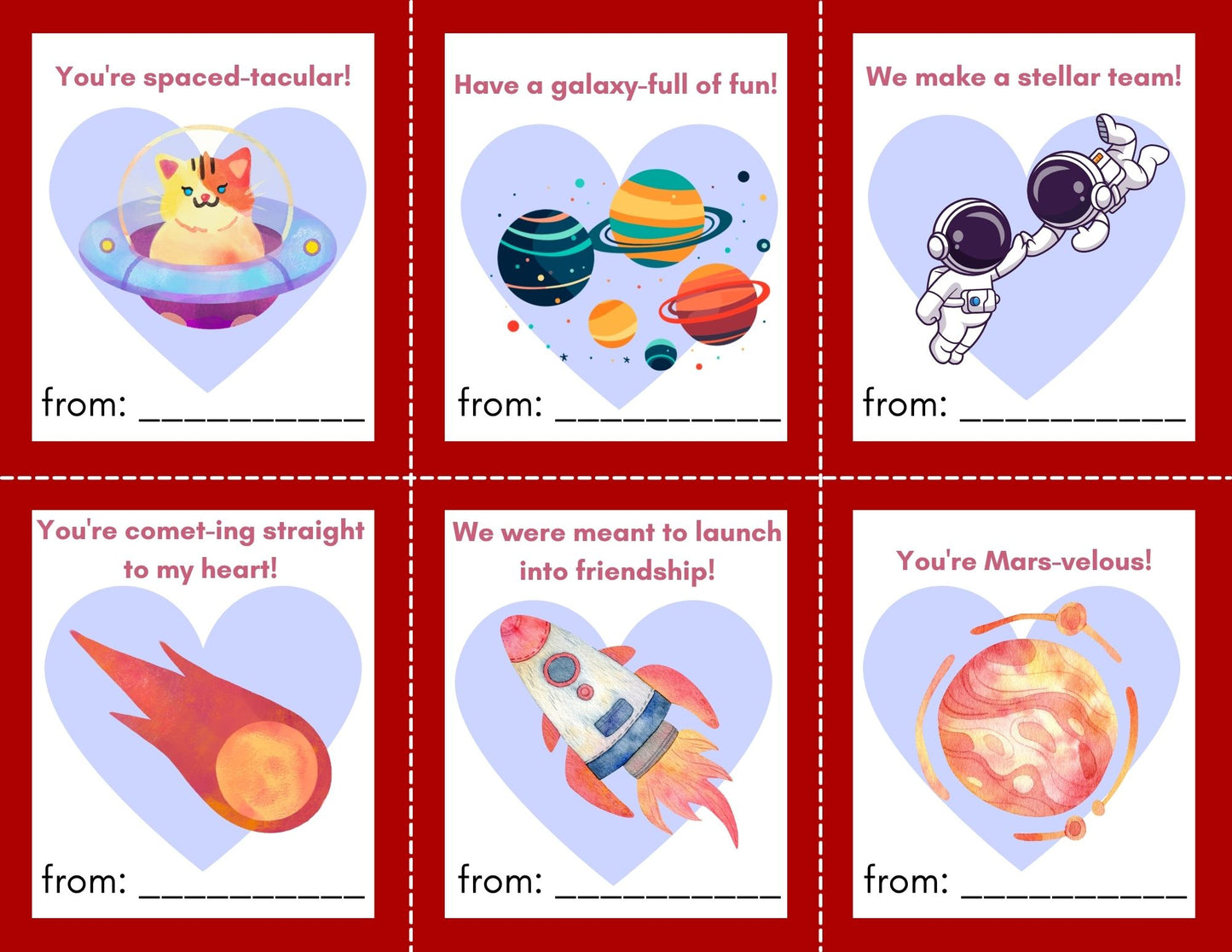 24 Space Valentines- PDF Printable fast, easy no fuss fun!