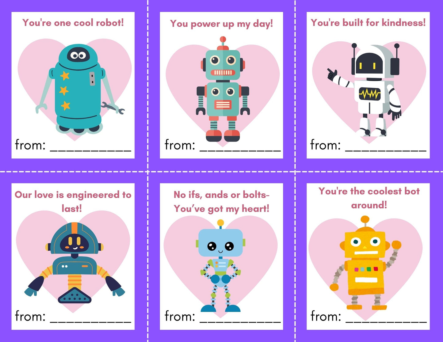 24 Robot Valentines- PDF Printable fast, easy no fuss fun!