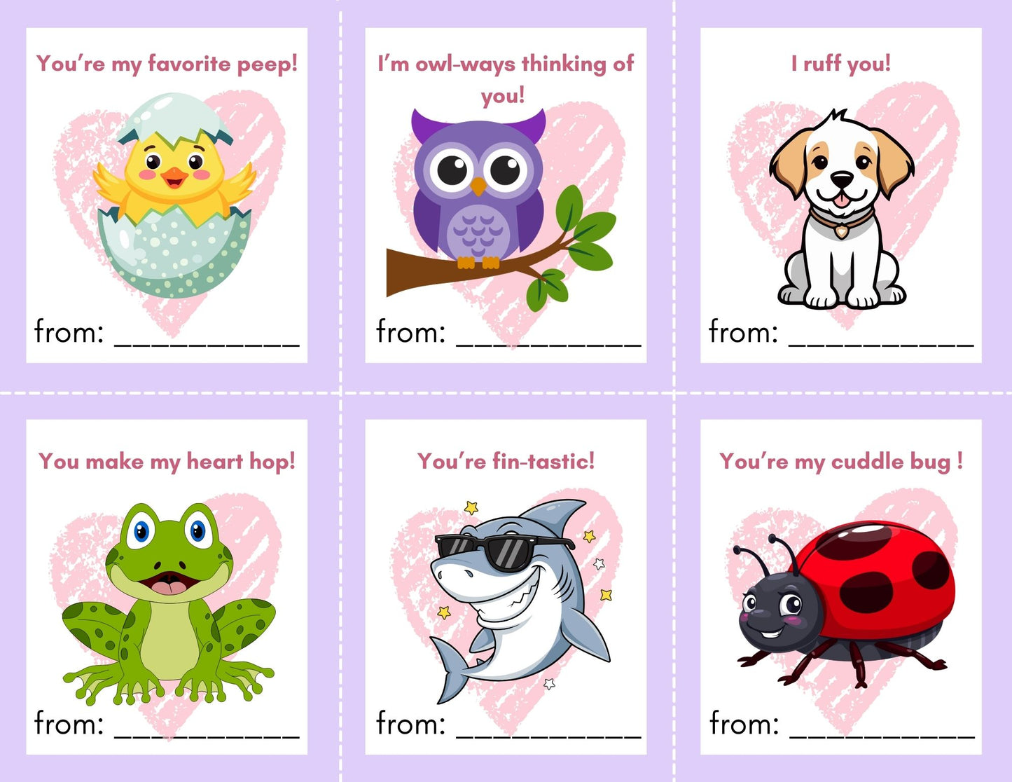 24 Animal Pun Valentines- PDF Printable fast, easy no fuss fun!