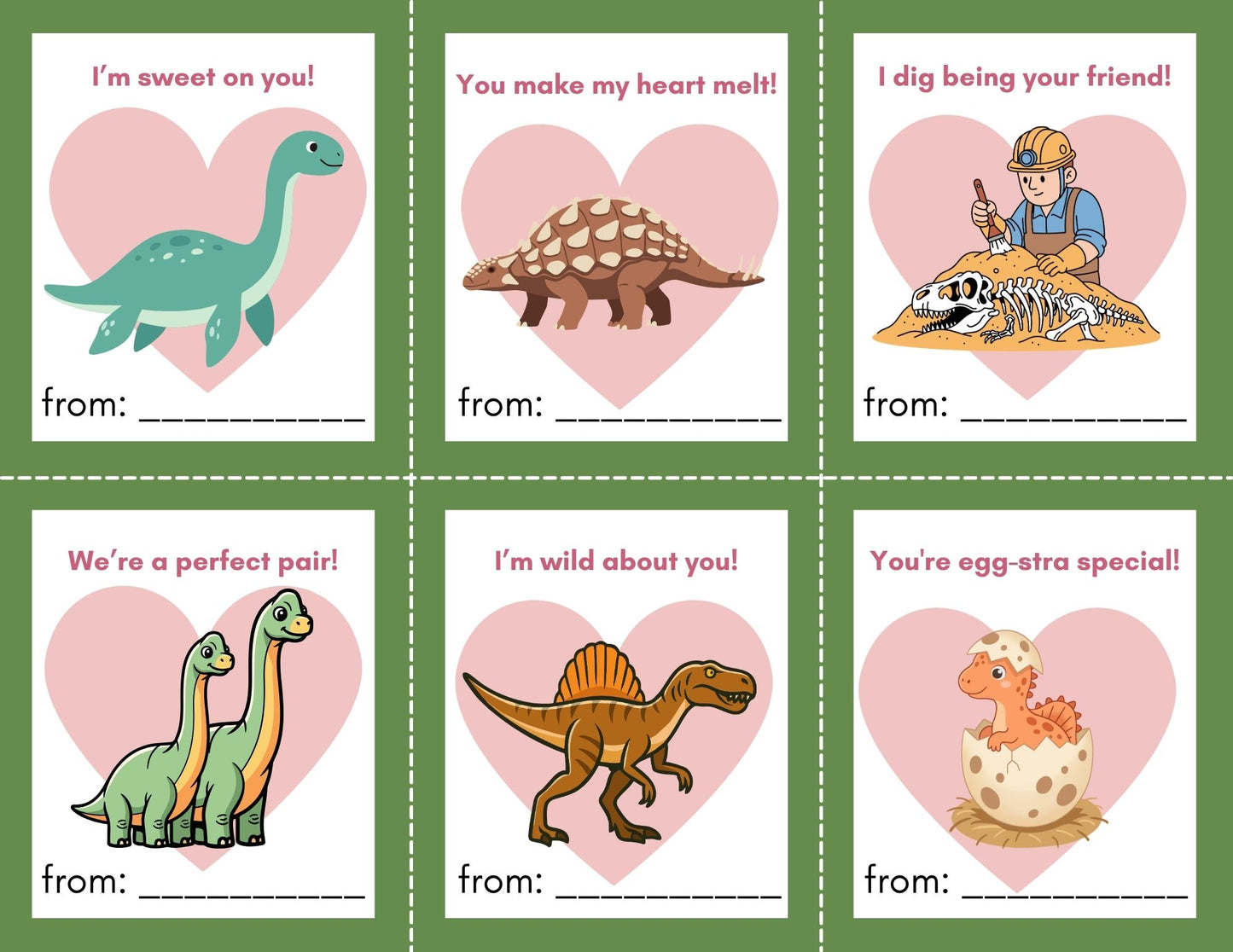 24 Dinosaur Valentines- PDF Printable fast, easy no fuss fun!