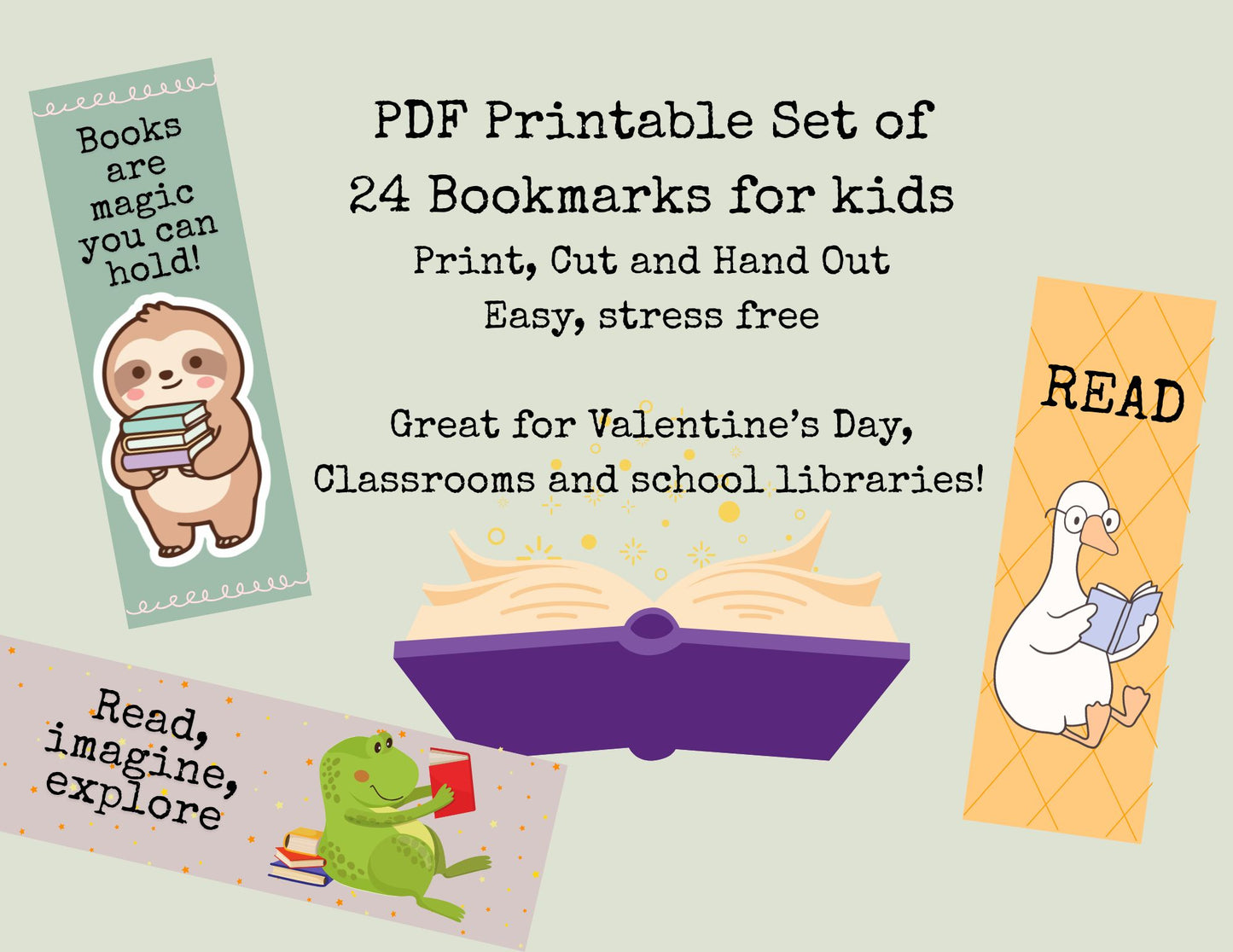 24 Animal bookmarks PDF Printables- perfect for Valentines, Classrooms and school libraries