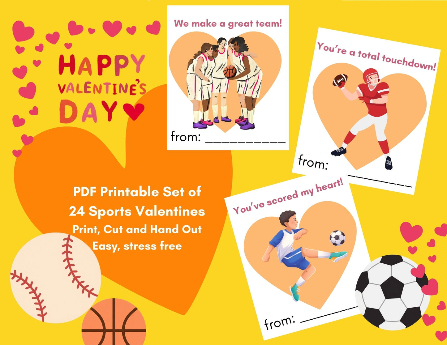 24 Sports Valentines- PDF Printable fast, easy no fuss fun!