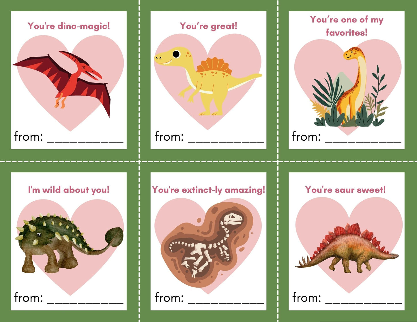 24 Dinosaur Valentines- PDF Printable fast, easy no fuss fun!