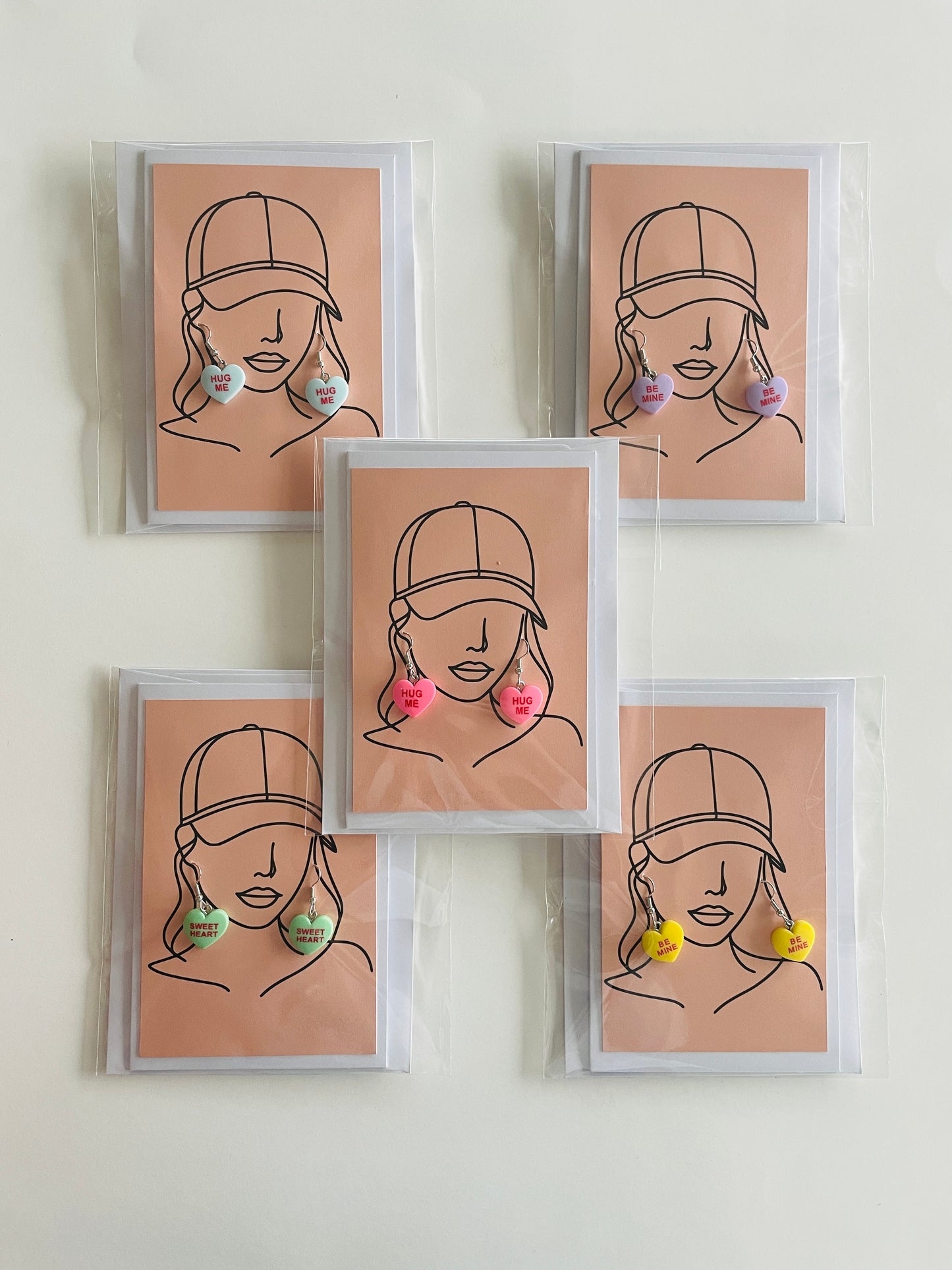 Retro Conversation Heart Earring and Greeting Card