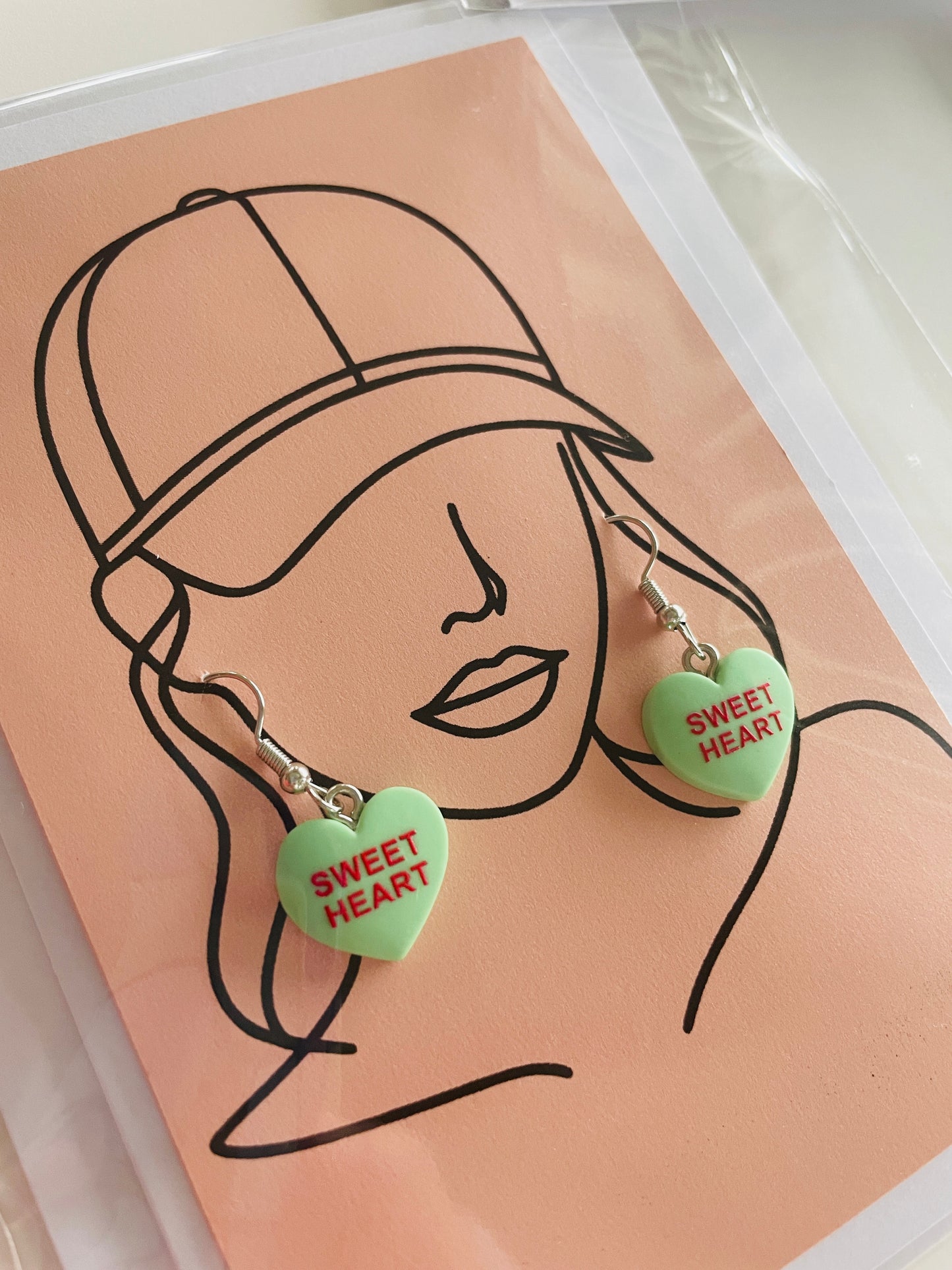 Retro Conversation Heart Earring and Greeting Card