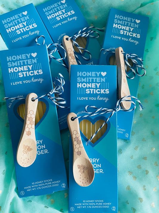 Berry Lemon Ginger Honey Sticks with Wooden Bee Stirring Spoon