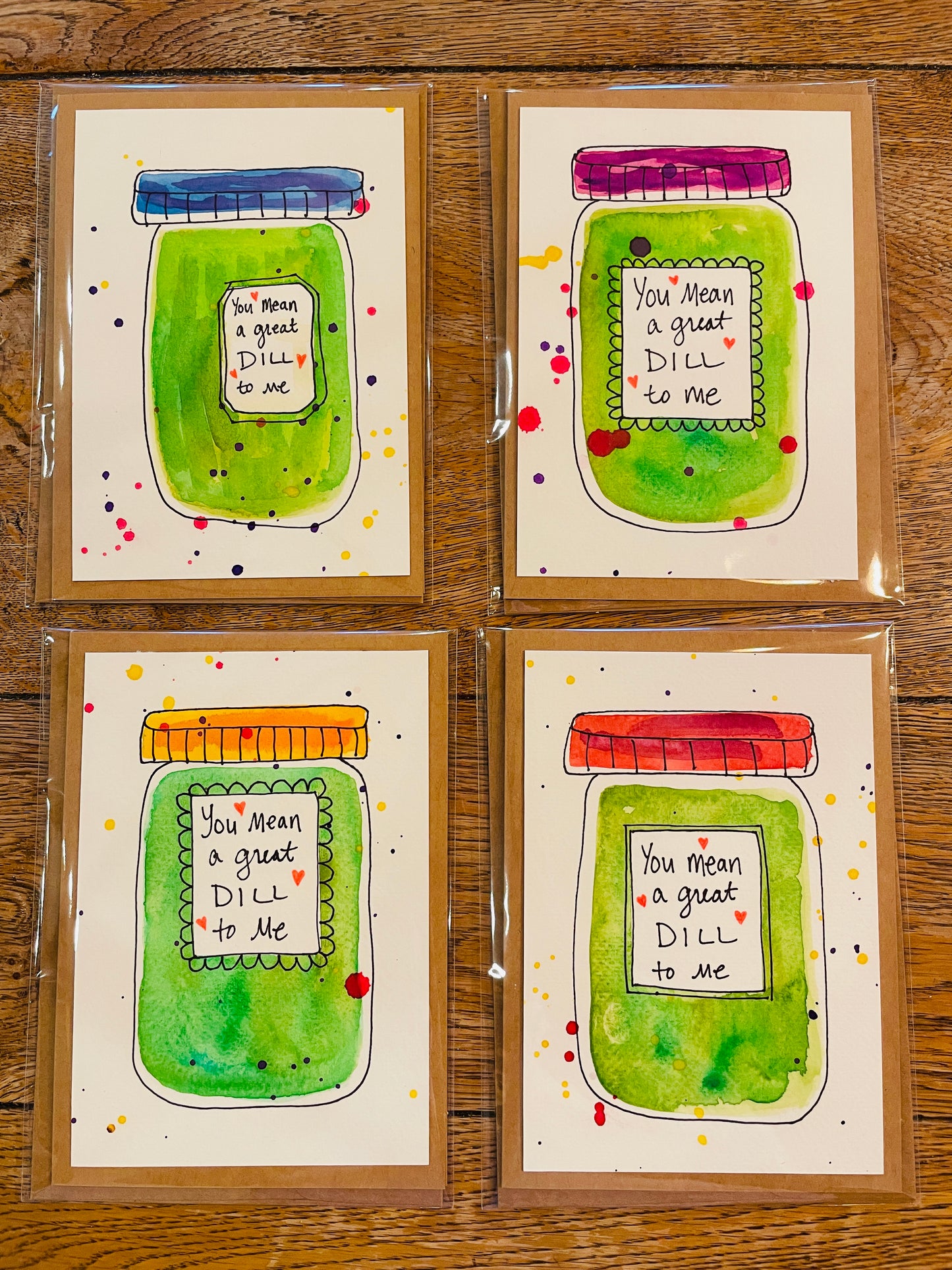 Watercolor Valentine Cards- "You Mean a Great Dill To Me" (blank inside)