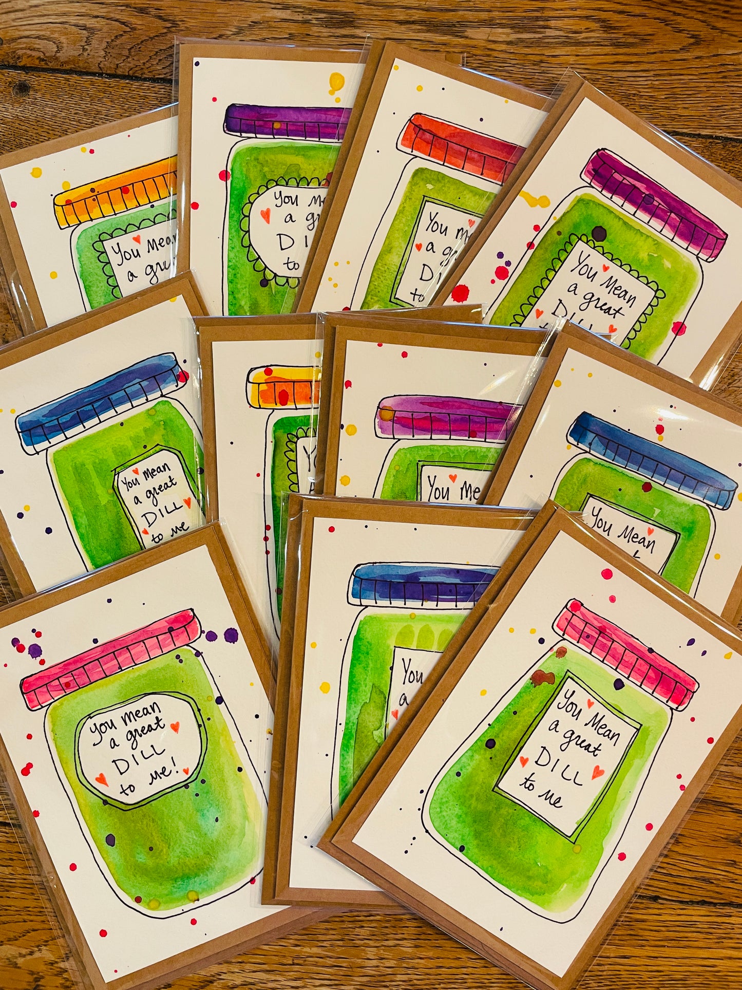 Watercolor Valentine Cards- "You Mean a Great Dill To Me" (blank inside)