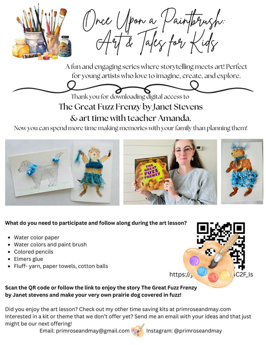 The Great Fuzz Frenzy Art and Story time Digital Download